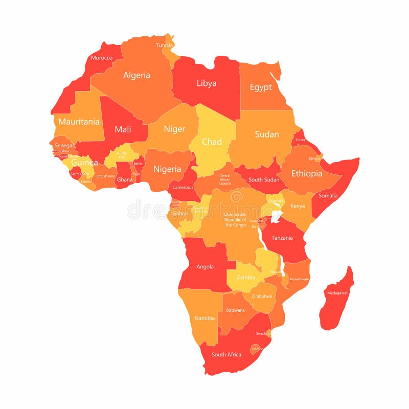 与国家边界的传染媒介非洲地图 地图的抽象红色和黄色图片