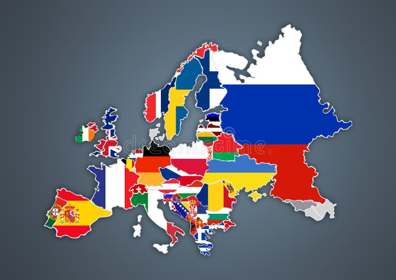 与国界的欧洲地图与国旗图片