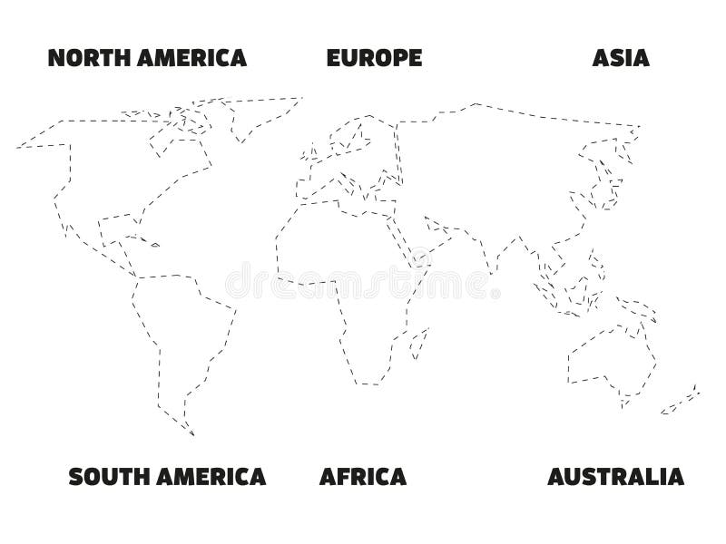 世界地图被简化的黑概述被划分对六个 在白色