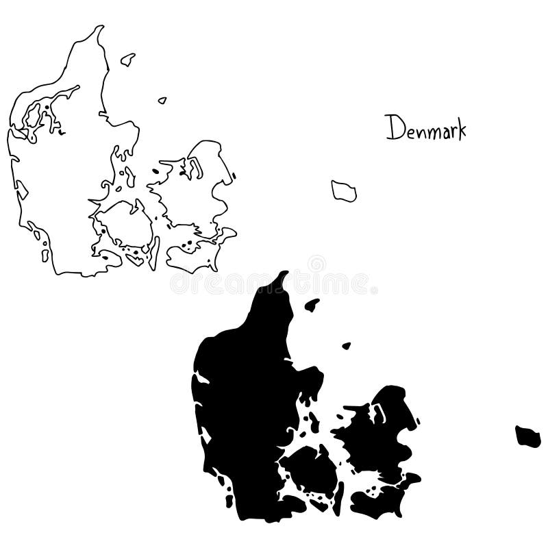 丹麦的概述和剪影地图-导航例证手图片