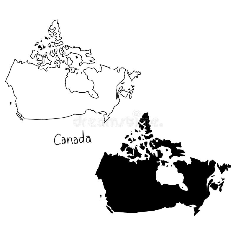 加拿大的概述和剪影地图-导航例证手图片