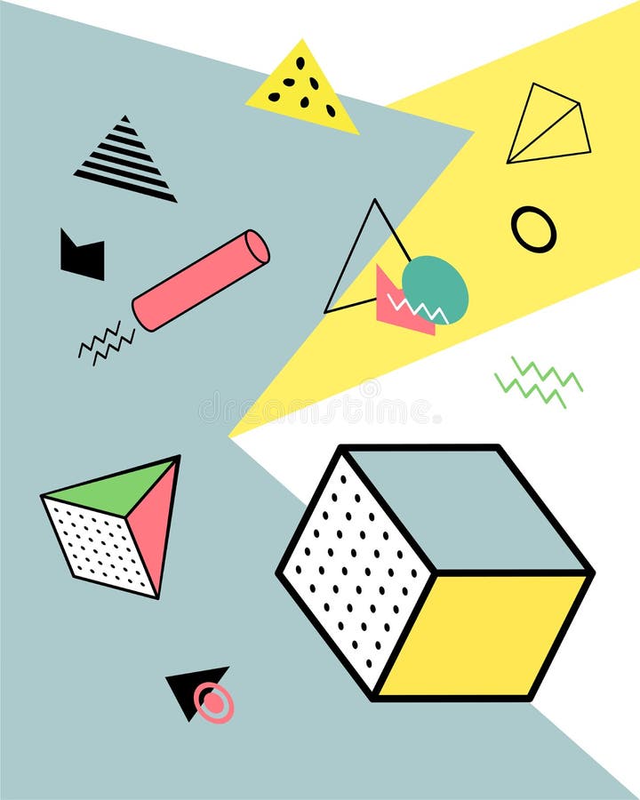 在孟菲斯样式,五颜六色的几何混乱的几何元素 减速火箭的80s样式 也图片
