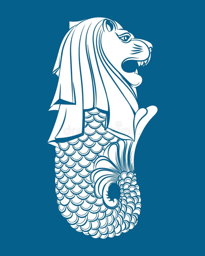 merlion雕象新加坡背景在地标标志隔绝例证媒介传染的雕塑蓝色教室v背景设计图图片