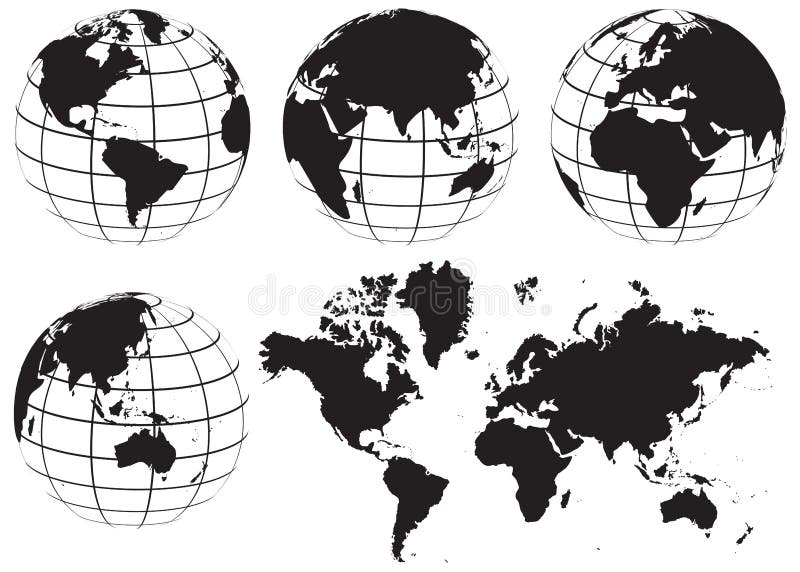 地球被设置的世界地图-黑白 向量例证图片