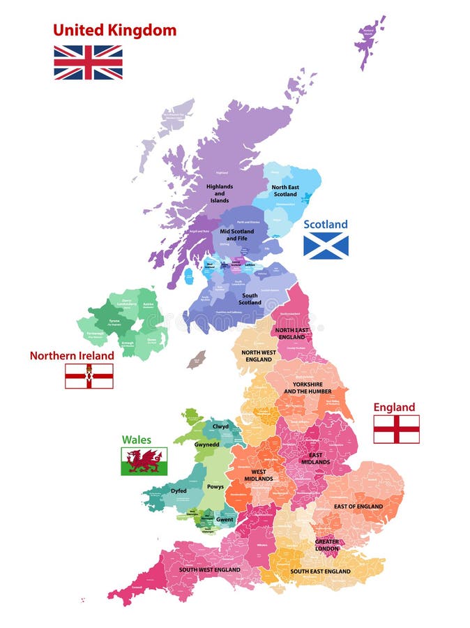 导航英国的地图按国家,县和地区上色了图片