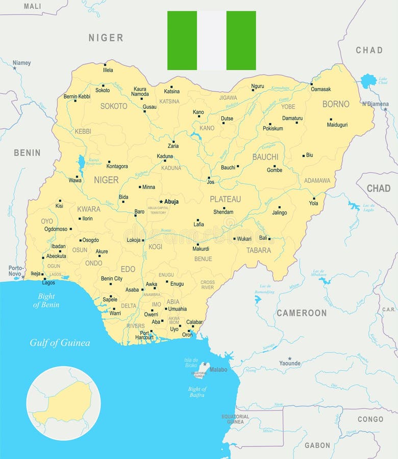 尼日利亚地图-详细的传染媒介例证.