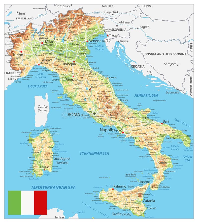 意大利物理地图 皇族释放例证图片