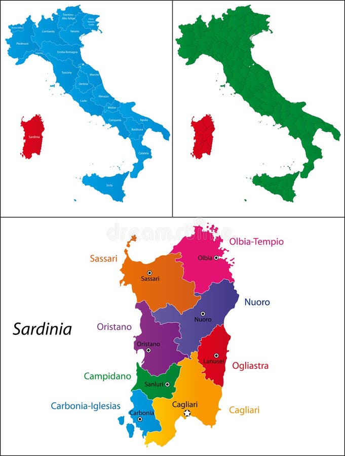 意大利-撒丁岛的地区 向量例证图片