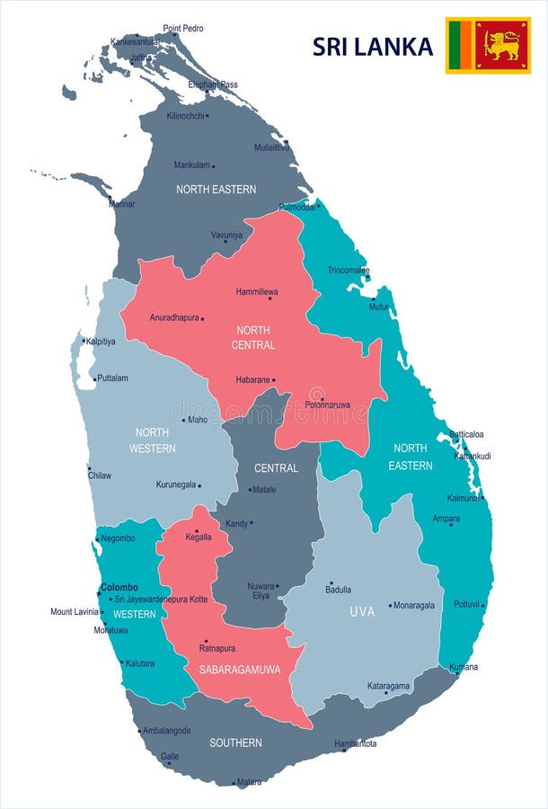 斯里兰卡地图-详细的传染媒介例证.