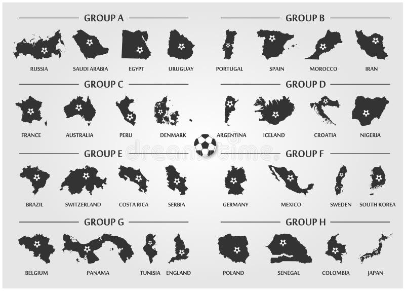 橄榄球或足球杯子队小组集合 剪影与球的国家地图 国际世界冠军比赛的图片
