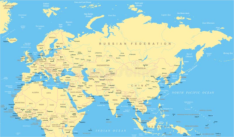 欧亚大陆欧罗巴俄罗斯中国印度印度尼西亚泰国非洲地图-传染媒介例证图片