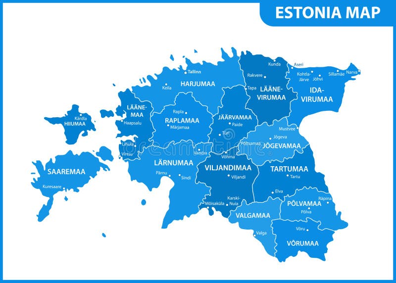爱沙尼亚的详细的地图有地区的或州和城市,资本 管理部门.图片