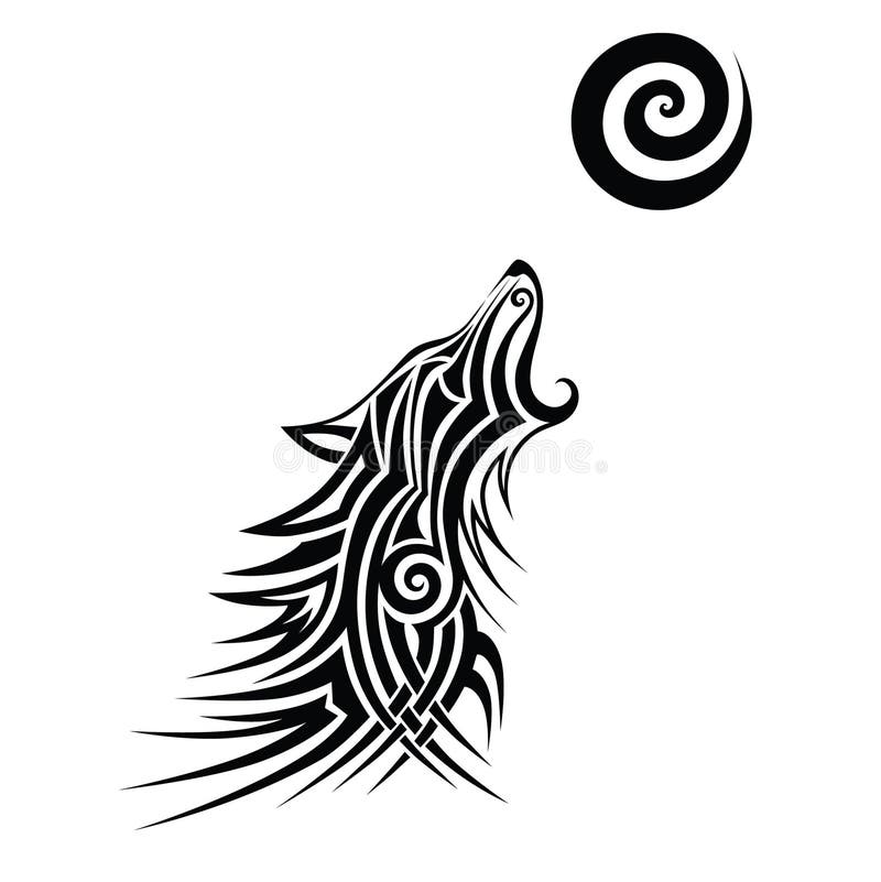 狼纹身花刺部族传染媒介设计剪影 向量例证