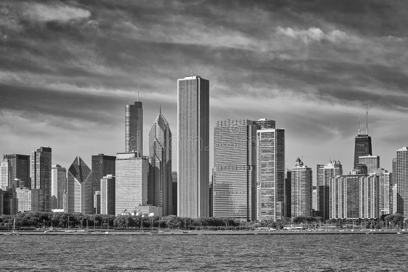 芝加哥市地平线黑白照片,美国图片