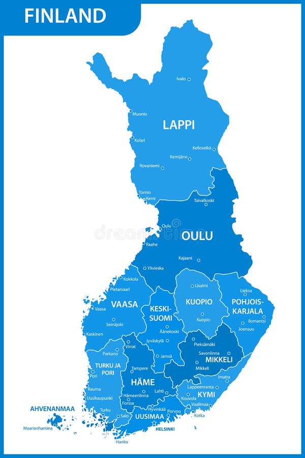 芬兰的详细的地图有地区的或州和城市,资本图片