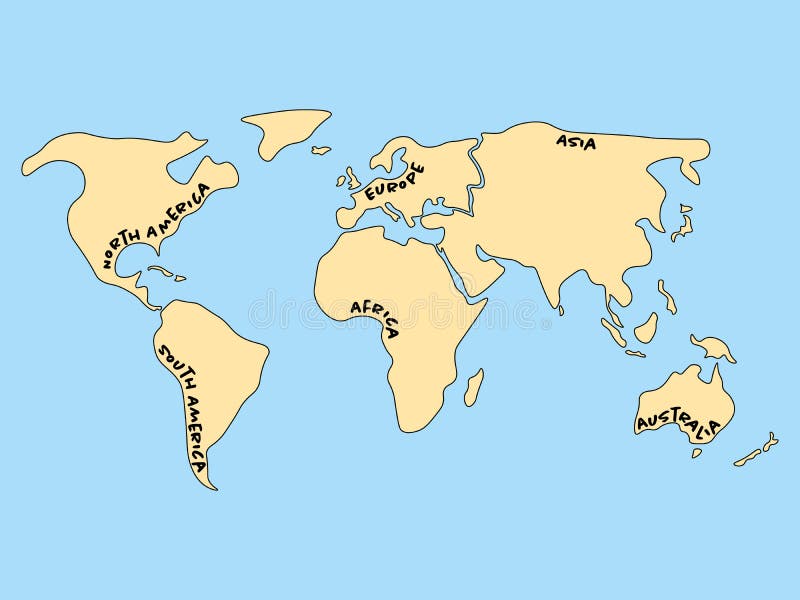 被简化的世界地图被划分对六个 土地和大海