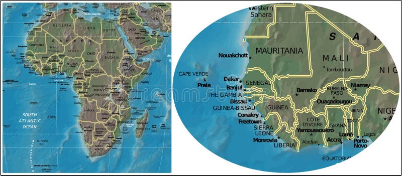 马里毛里塔尼亚和非洲地图