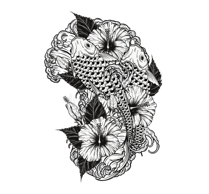 纹身鱼和用手画菊花的民族花刺.参考书目,愉快.校服鲤鱼设计图图片