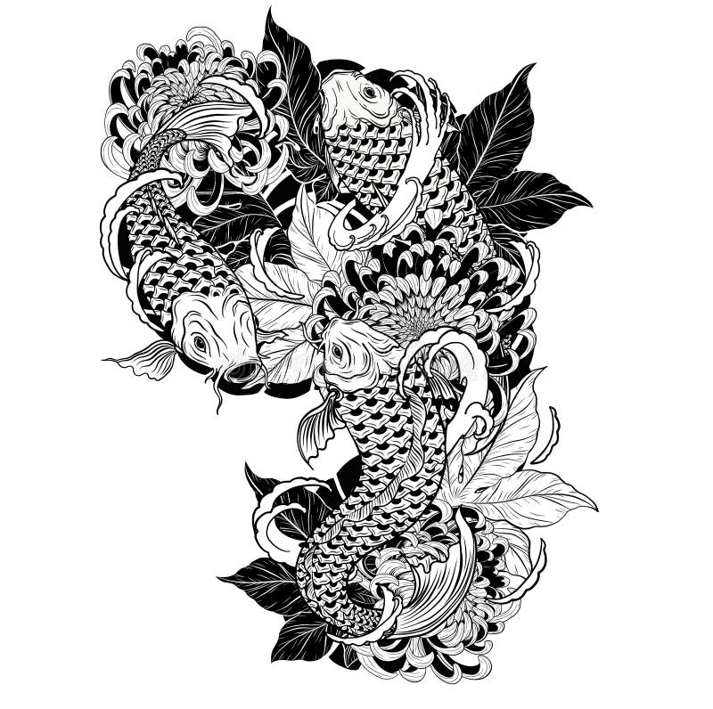 农村鱼和用手画房屋的纹身花刺.a农村,高度.菊花鲤鱼v农村614米图片
