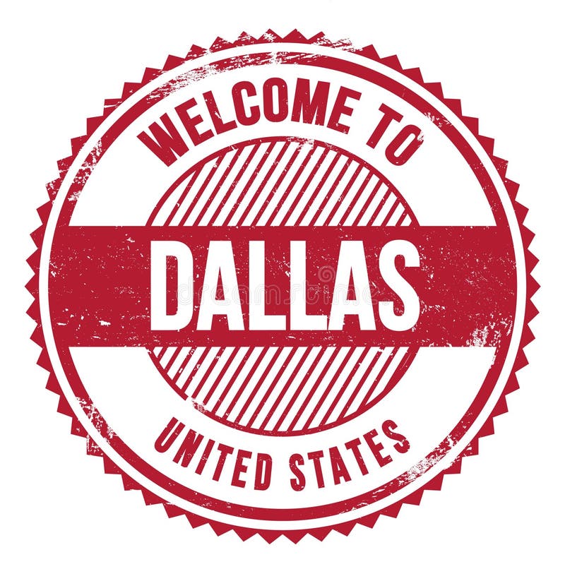 Bienvenue à Dallas Aux états unis Mots écrits Sur Le Timbre Rouge