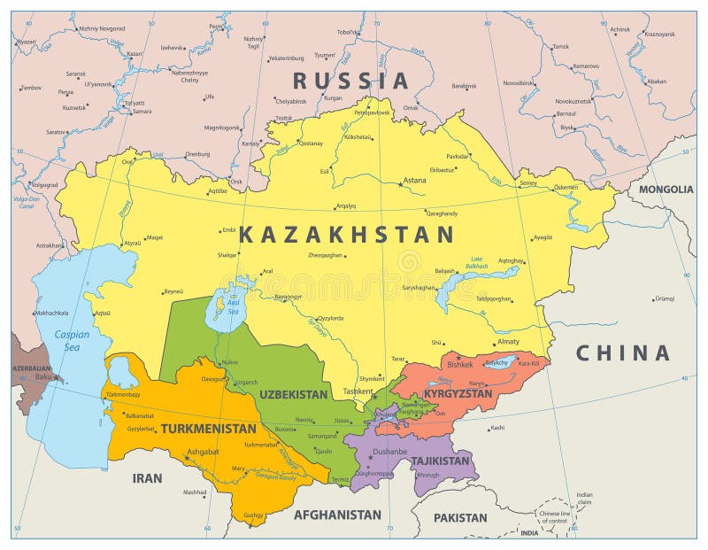 Central Asia Map Green Hue Colored On Dark Background High Detailed