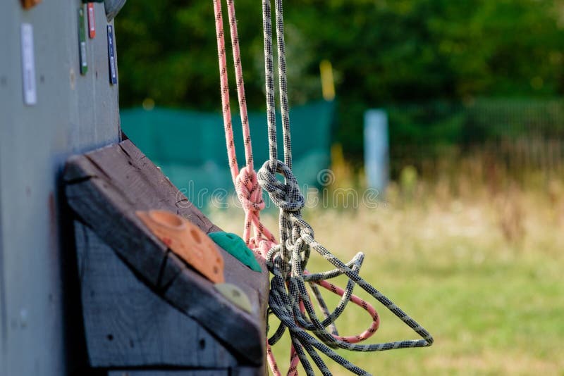 Climbing Stand Simulator Outdoors The Ropes Are Tied Stock Photo