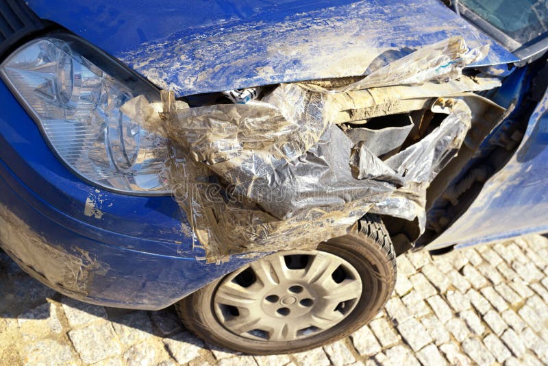SUV Car After Crash Crashed Blue Car Front Accident Damage Stock