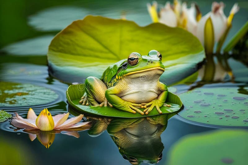 Frog Sitting On Top Of Rock With Guitar In Its Mouth Generative Ai