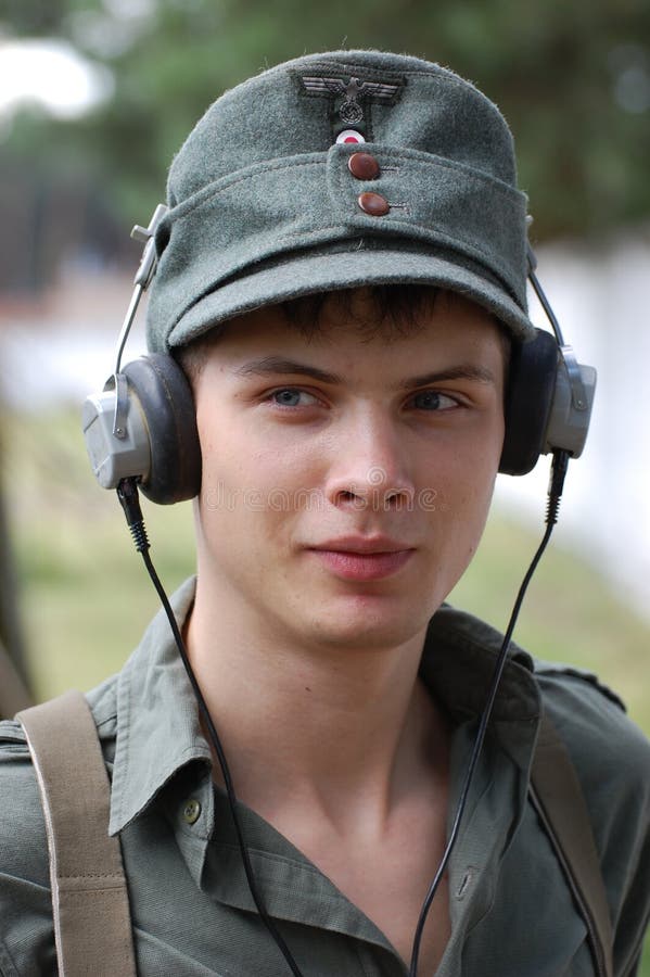 German Soldier in Earphones. Stock Image - Image of talk, uniform: 5623995