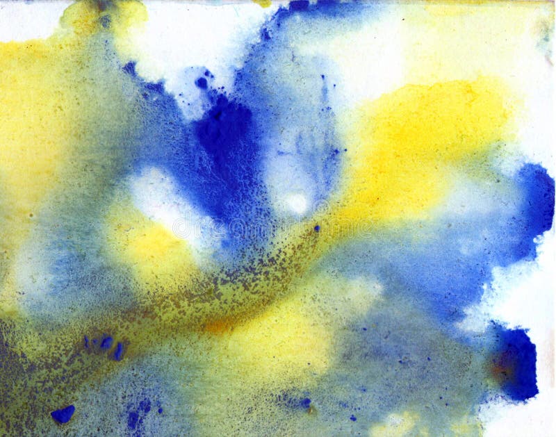 Hand Drawn Abstract Watercolor Blue Yellow White Texture Background