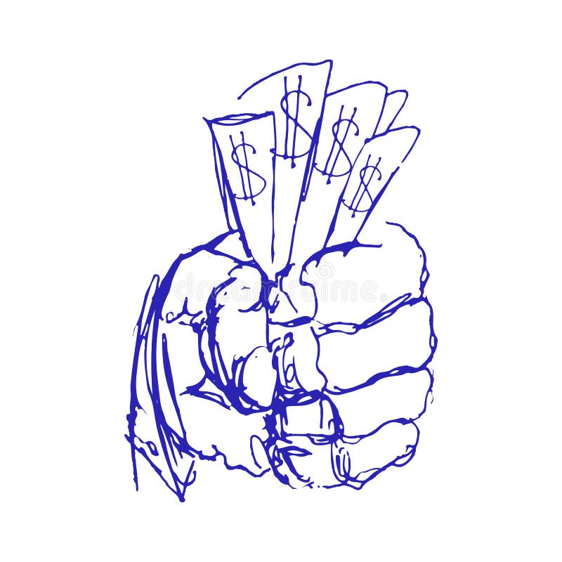 Hand Holding Money Sketch Or Doodle Hands With Money Vector