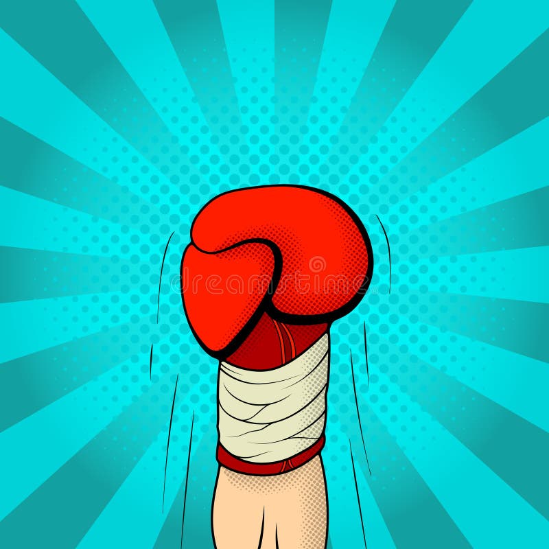 Illustration Of Boxing Glove Raised Up On The Retro Background In Pop