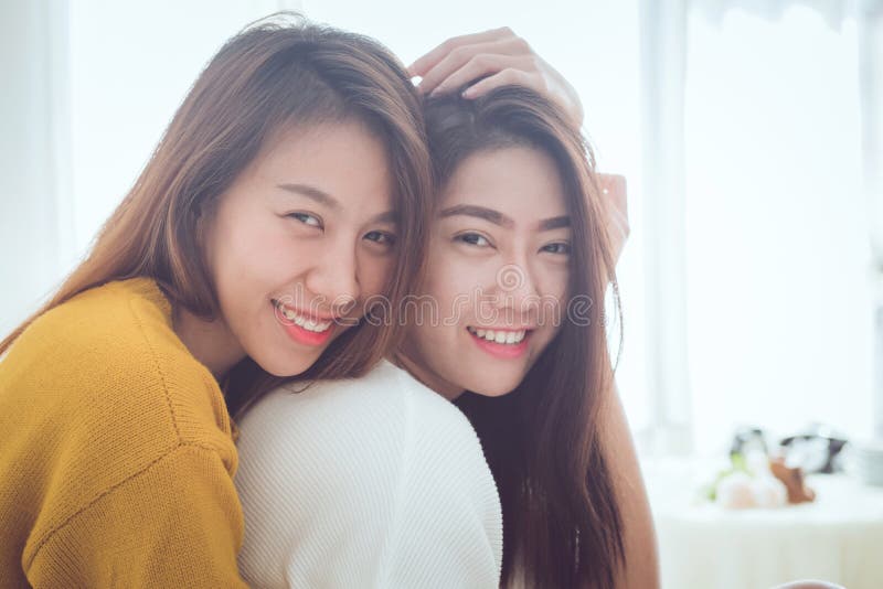 Mooi Lesbisch Paar Samen Concept Paar Van Jonge Aziatische Wo Stock