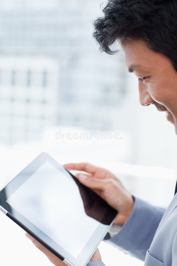 Mixed Race Latina Woman Using Tablet Computer Stock Photo Image Of