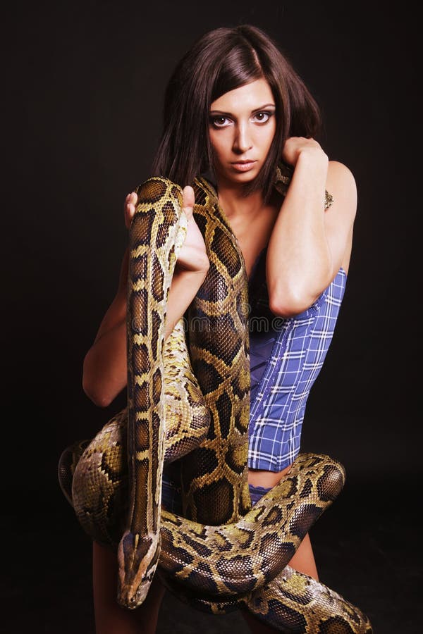 Brunette Holding Python Stock Image Image Of Abstract