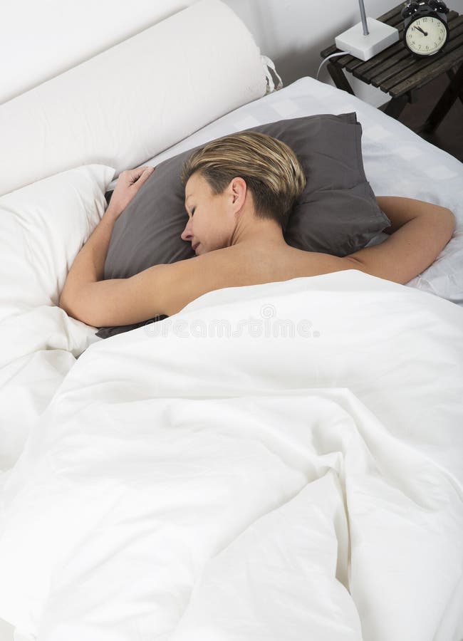 Sleeping Naked Brown Hair Woman White Bed Stock Photos Free Royalty