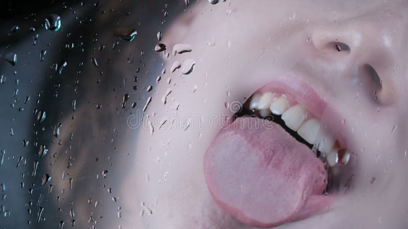Slow Motion Footage Of Girl Licking Water Drops Stock Video Video Of