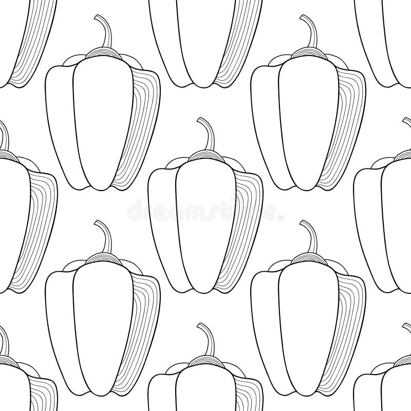 Vegetables Pepper Black And White Illustration Seamless Pattern For