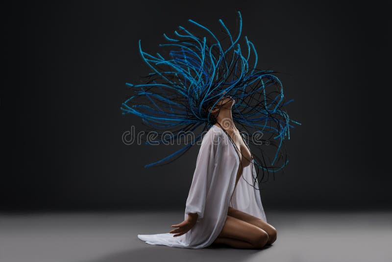 Woman With African Braids Sitting On Knees Topless Stock Image Image