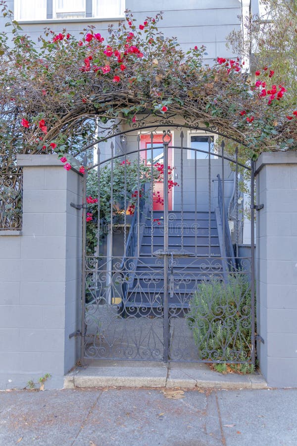 Wrought Iron Gate With A Bougainvillea Arbor At San Francisco