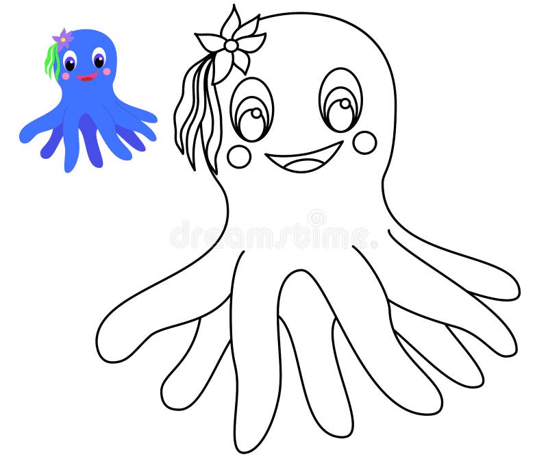 与例子愉快的动画片章鱼女孩的着色.