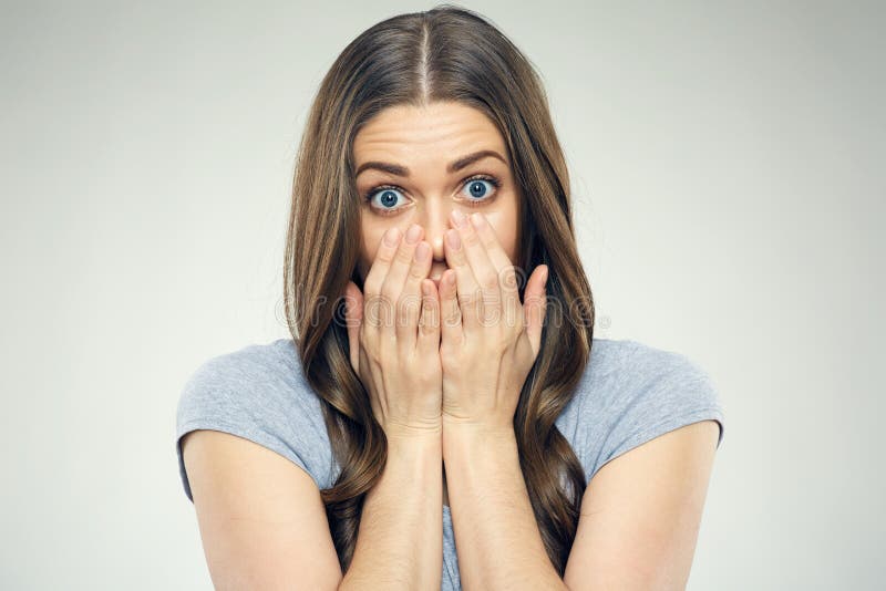 关闭面孔妇女画象激动恐惧