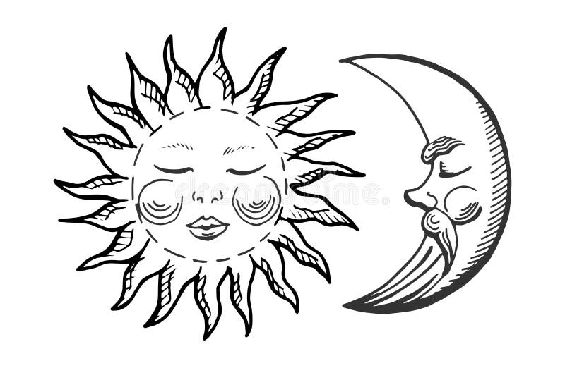 动画片月亮和太阳象 向量例证