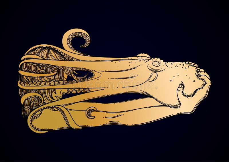 图表女孩用章鱼 库存例证