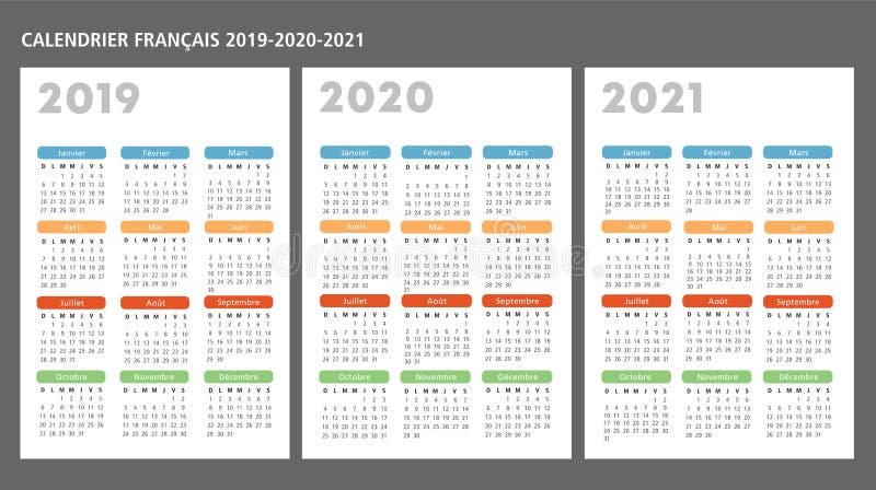 法国日历2010-2021-2022矢量模板.