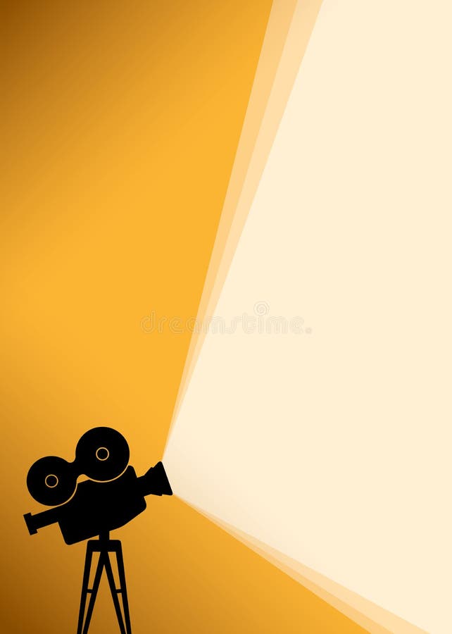 戏院与照相机黑剪影或放映机的海报背景有黄灯的发出光线 也corel凹