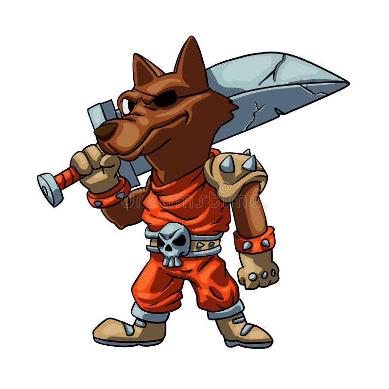 滑稽的战士狼动画片-恼怒的骑士狼人 皇族释放例证