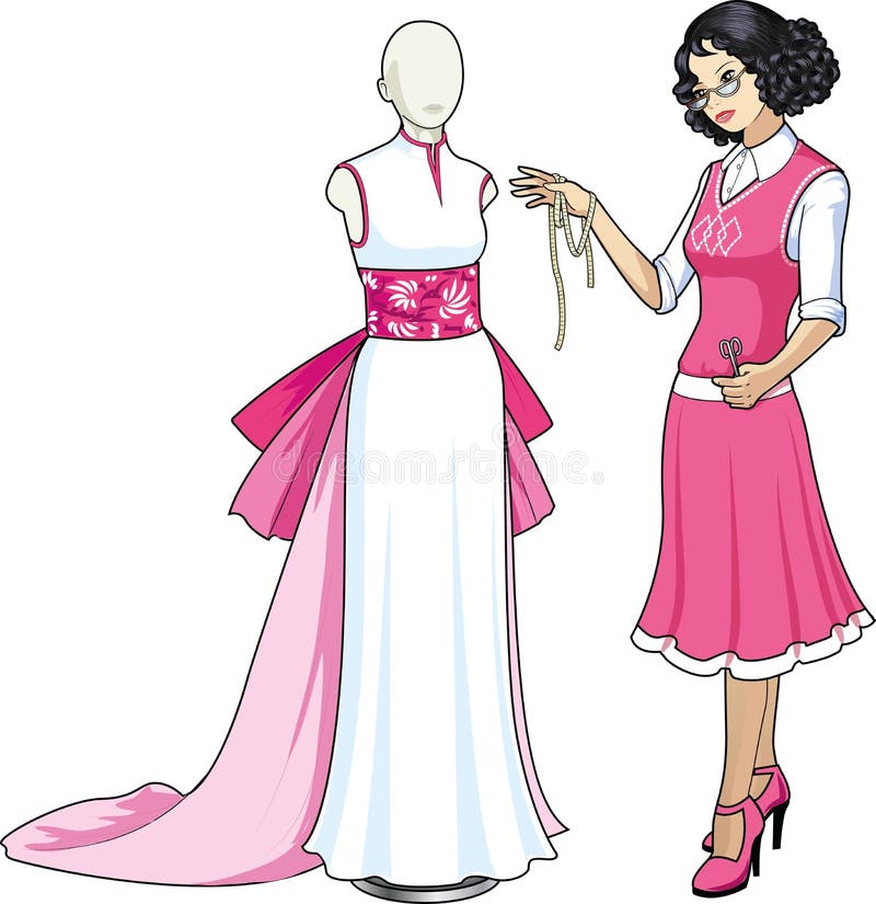 美丽的亚裔女性专业服装设计师 向量例证