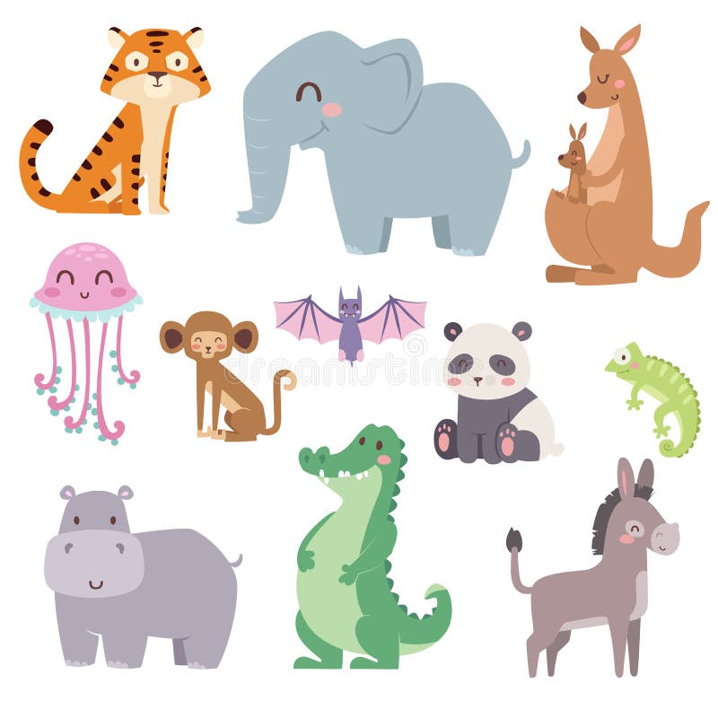 逗人喜爱的动物园动画片动物隔绝了滑稽的野生生物学会逗人喜爱的高