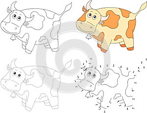 Cartoon cow. Vector illustration. Dot to dot game for kids